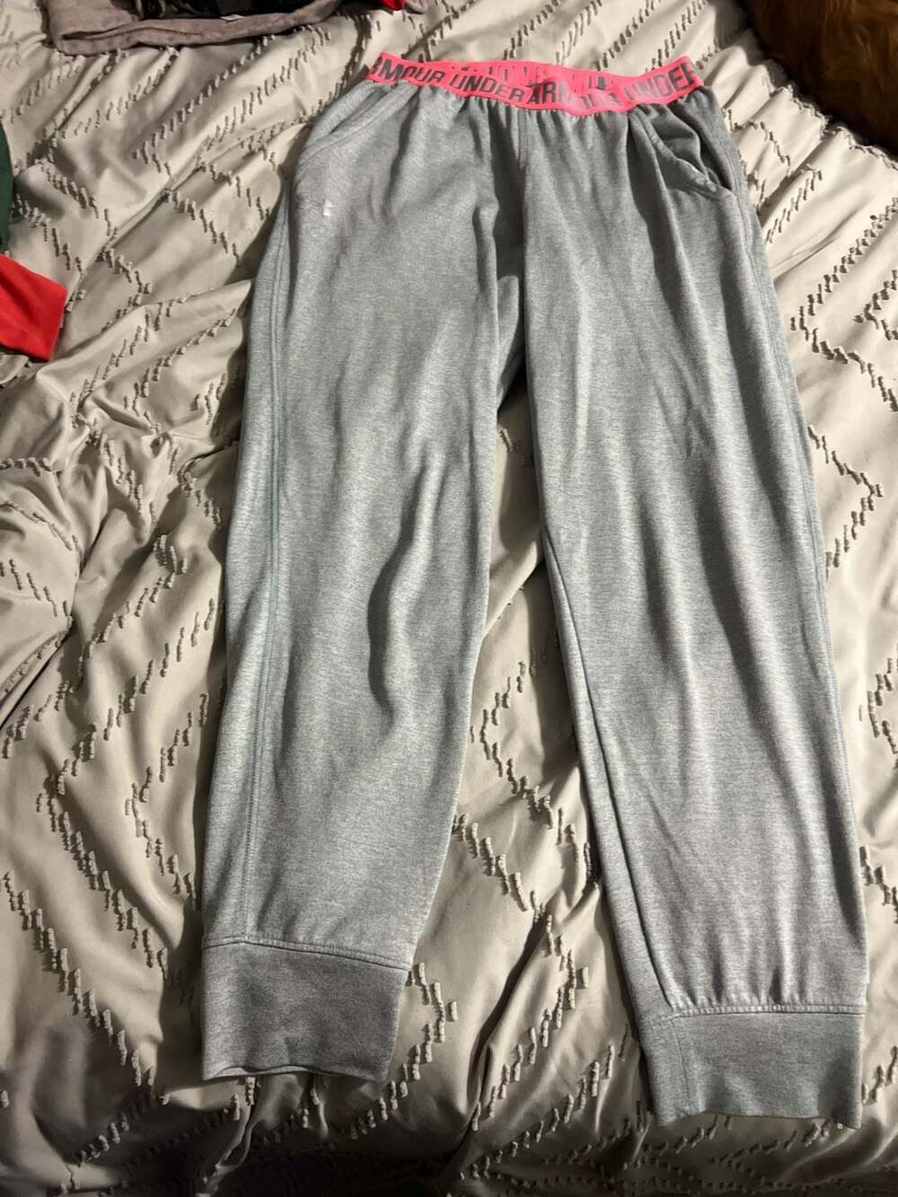 Under Armour Women's Play Up Twist Joggers Heather Grey Pink Elastic Band